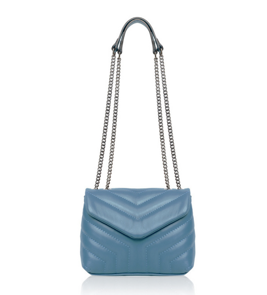 Blaue gesteppte Ledertasche mit Kettengriff – Monaco