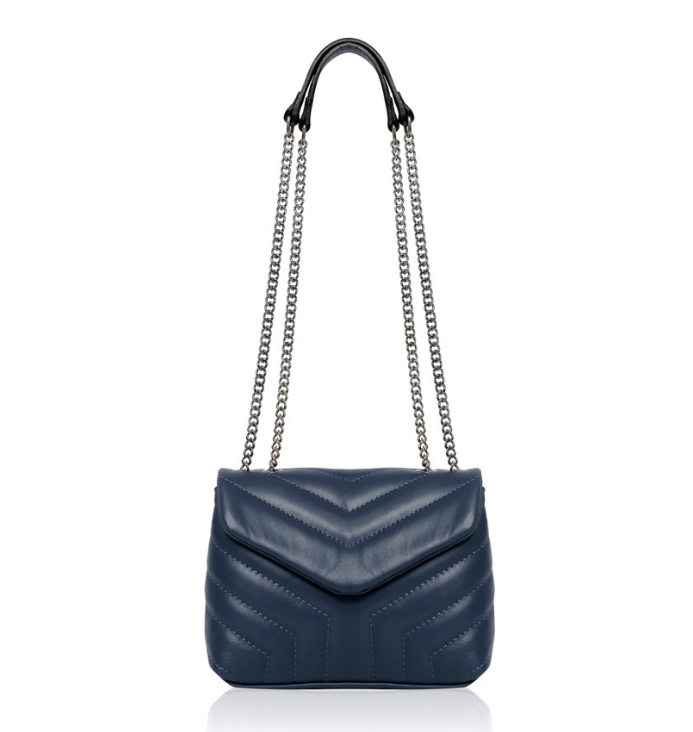 Sac en cuir matelassé bleu marine avec poignée en chaîne - Monaco