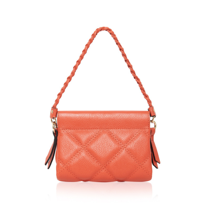 Orange gesteppte Ledertasche mit geflochtenem Griff – Panama