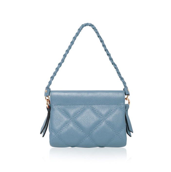 Blue Quilted Leather Bag With Plaited Handle -  Panama