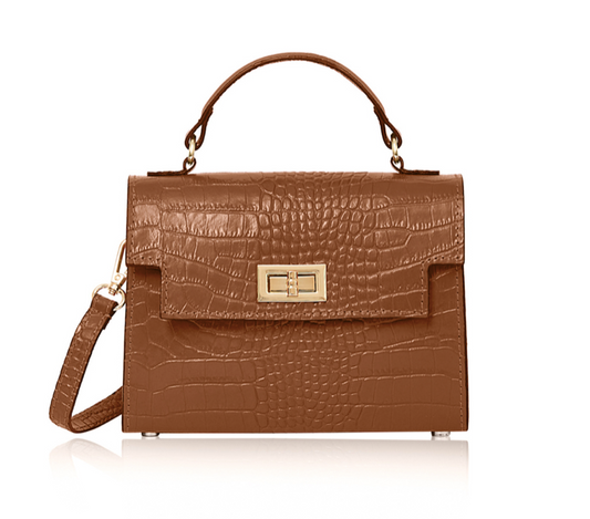 Tan Crocodile Print Leather Bag - Cindy