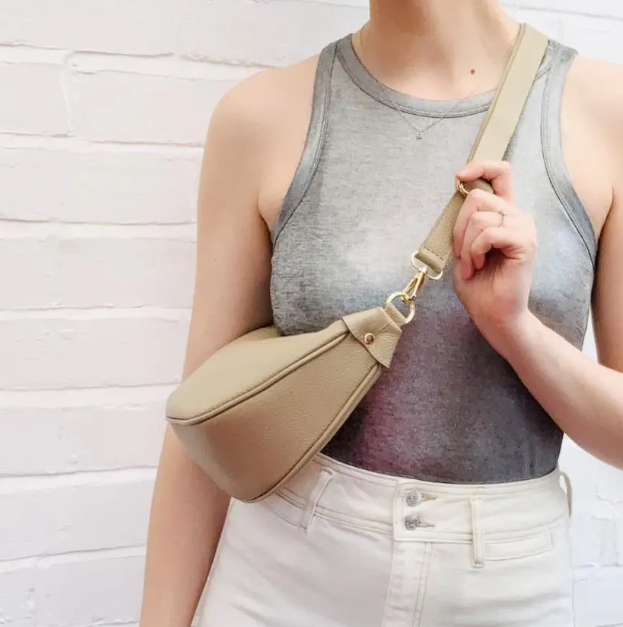 Pale Taupe Leather Moon Bag - Brooke