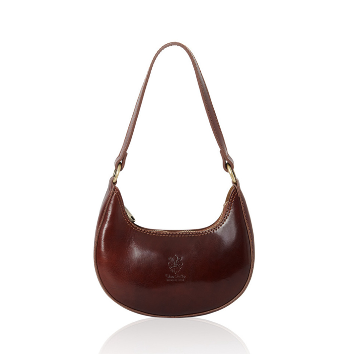 Light Chocolate Half Moon Leather Shoulder Bag - Bridget