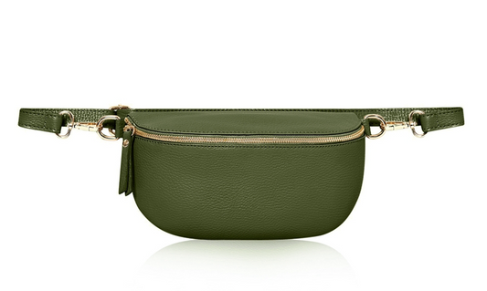 Olive Green Large Leather Sling Bag - Felicity