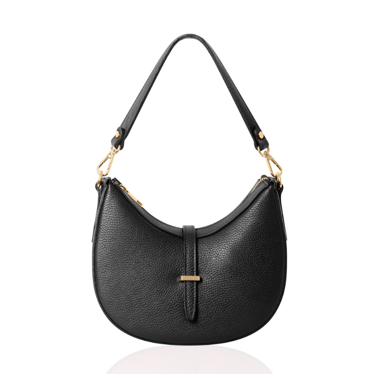 Black Crescent Shaped Leather Bag - The Francie Bag