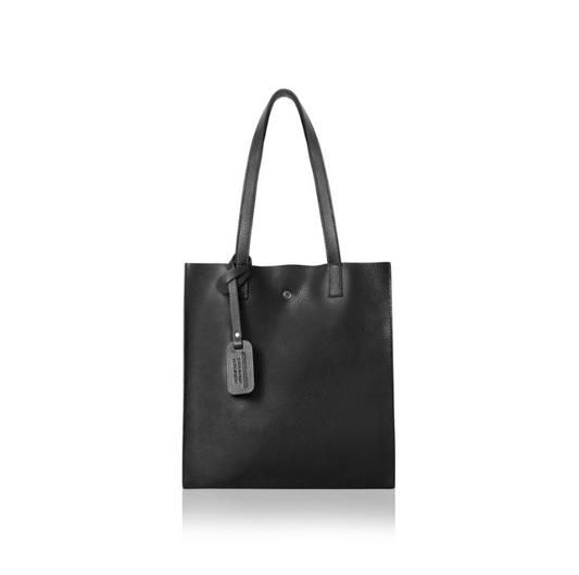 Black Leather Tote Bag - Arya