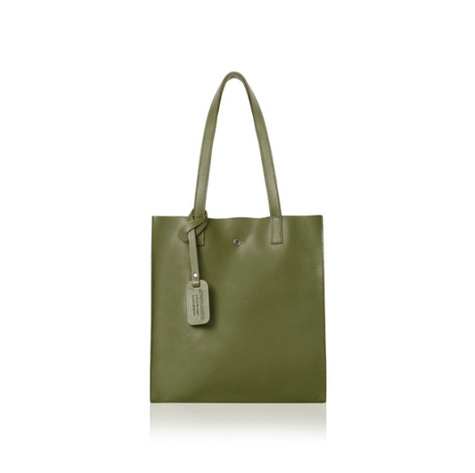 Olive Green Leather Tote Bag - Arya