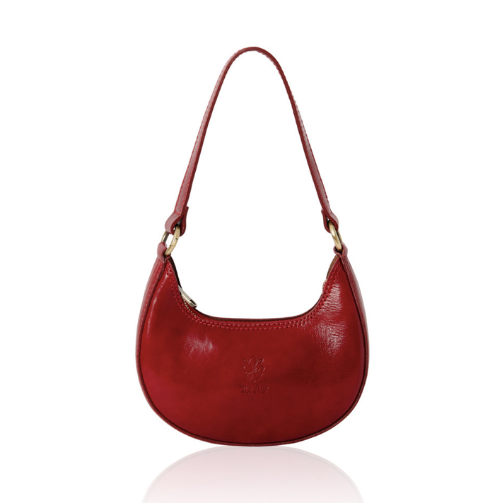 Red Half Moon Leather Shoulder Bag - Bridget