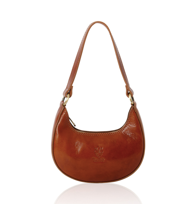 Dark Tan Half Moon Leather Shoulder Bag - Bridget