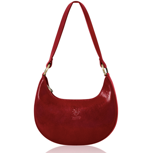 Red Half Moon Leather Shoulder Bag - Bridget XL