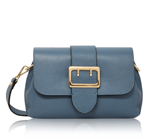 Blue Spacious Leather Buckle Bag With 3 Compartments - Queenie