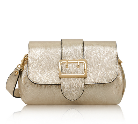 Gold Spacious Leather Buckle Bag With 3 Compartments - Queenie