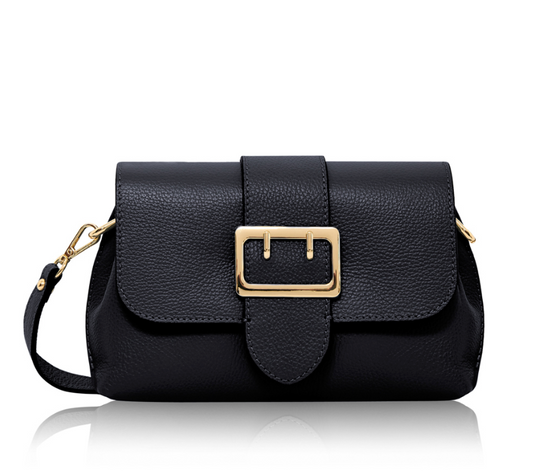 Navy Spacious Leather Buckle Bag With 3 Compartments - Queenie