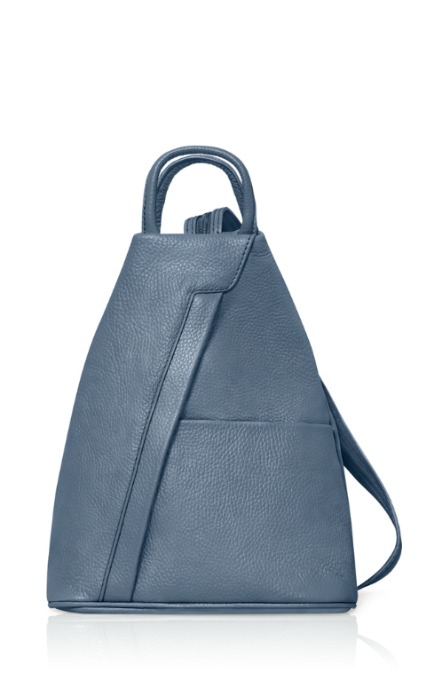 Blue Convertible Leather Backpack - Wendy