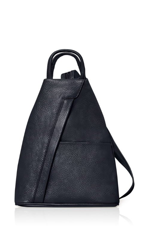 Navy Convertible Leather Backpack - Wendy