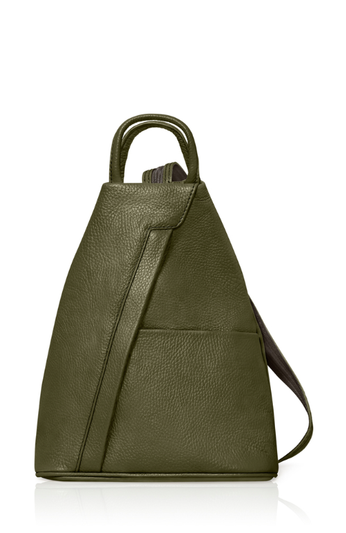 Olive Green Convertible Leather Backpack - Wendy