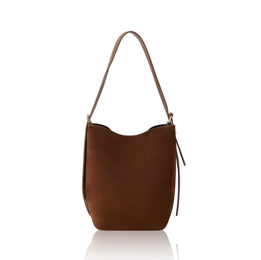 Light Chocolate suede bucket bag - Clancy