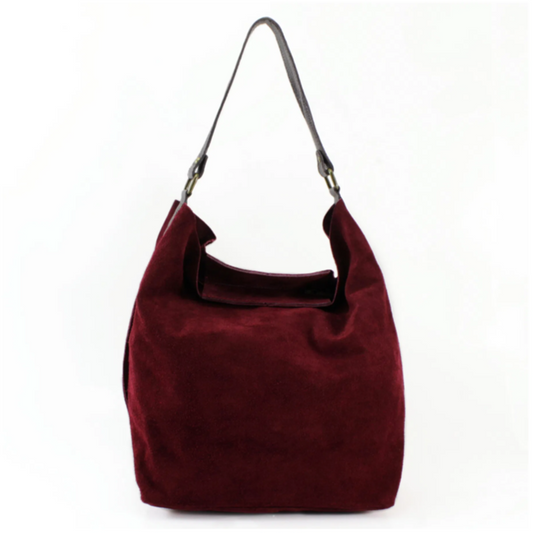 Burgundy Suede Shoulder Bag - Twiggy