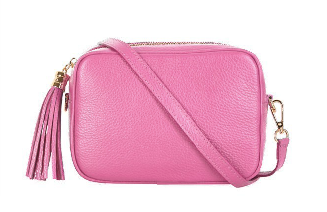 Candy Pink Leather Crossbody Bag With Tassel - Darcy