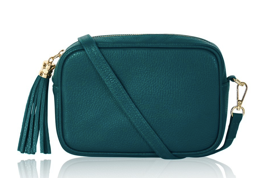 Teal Leather Crossbody Bag With Tassel - Darcy