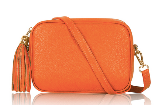 Orange Leather Crossbody Bag With Tassel - Darcy