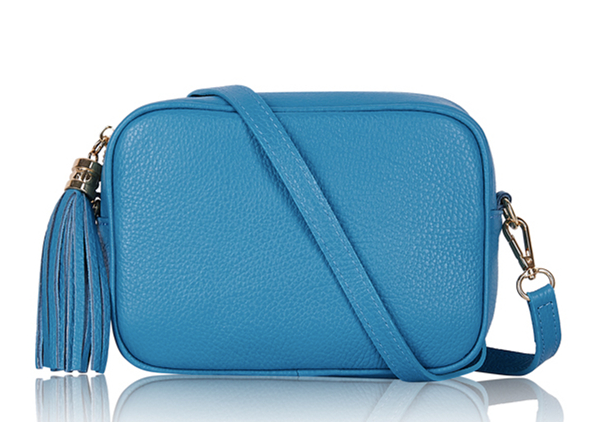 Sky Blue Leather Crossbody Bag With Tassel - Darcy