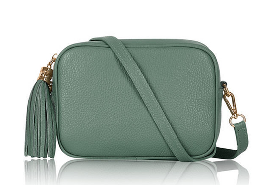 Dusty Green Leather Crossbody Bag With Tassel - Darcy