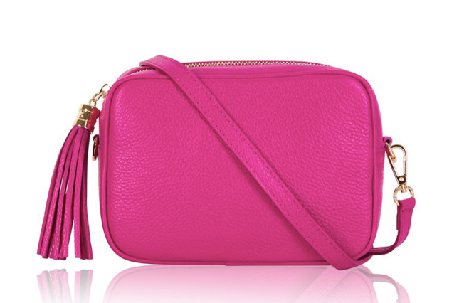 Fuchsia Leather Crossbody Bag With Tassel - Darcy