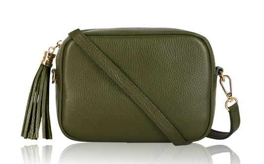 Olive Green Leather Crossbody Bag With Tassel - Darcy