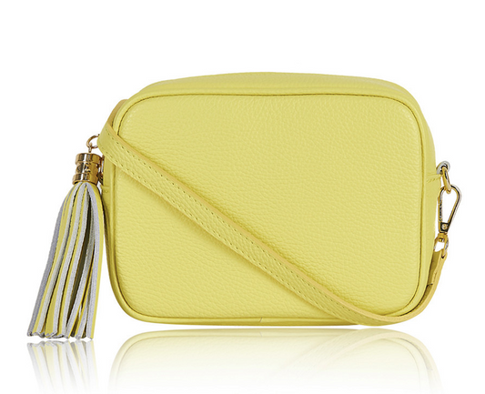 Lemon Yellow Leather Crossbody Bag With Tassel - Darcy