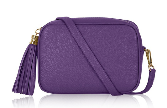 Sac bandoulière en cuir violet avec pompon - Darcy