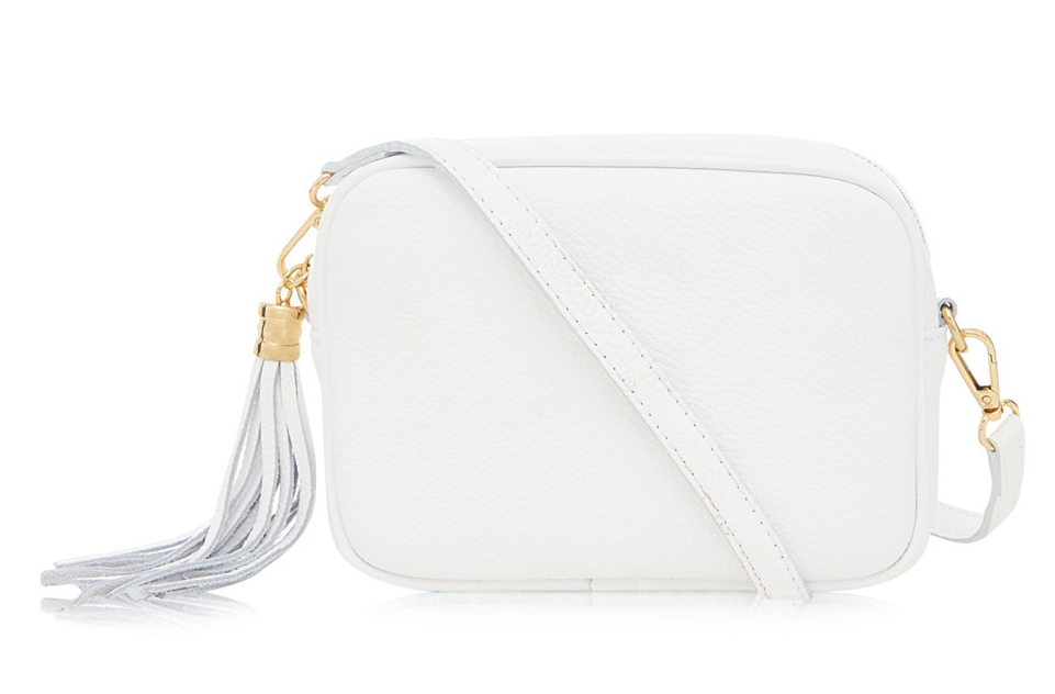 White Leather Crossbody Bag With Tassel - Darcy