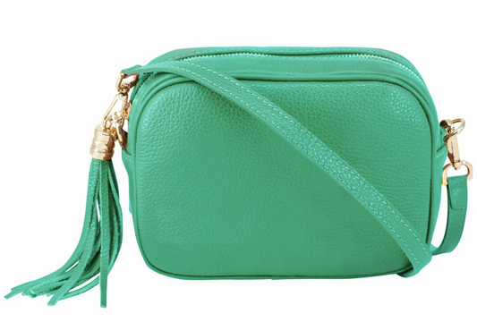 Aqua Leather Crossbody Bag With Tassel - Darcy