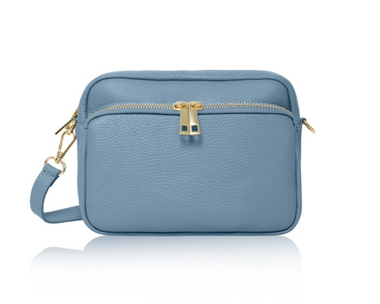 Blue Leather Bag With Large Front Pocket - Robin