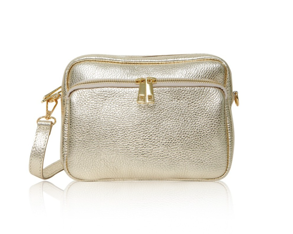 Gold Leather Bag With Large Front Pocket - Robin