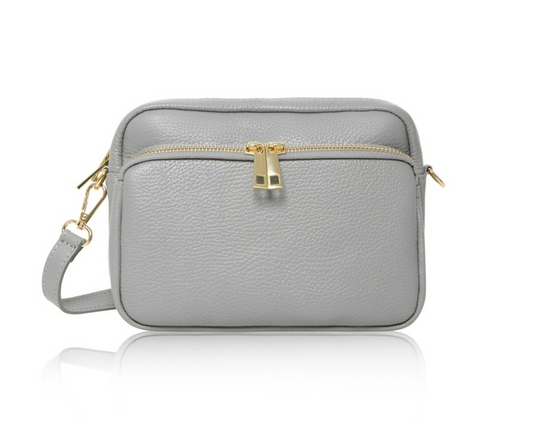 Grey Leather Bag With Large Front Pocket - Robin