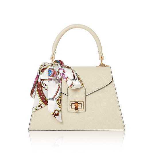 Cream Leather Bag With Scarf Detail - Beatrice