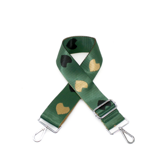 Green & Gold Heart Print Bag Strap