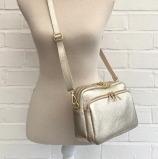 Gold Leather Bag With Large Front Pocket - Robin