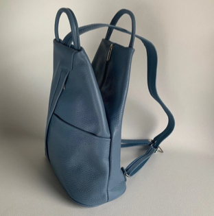 Blue Convertible Leather Backpack - Wendy