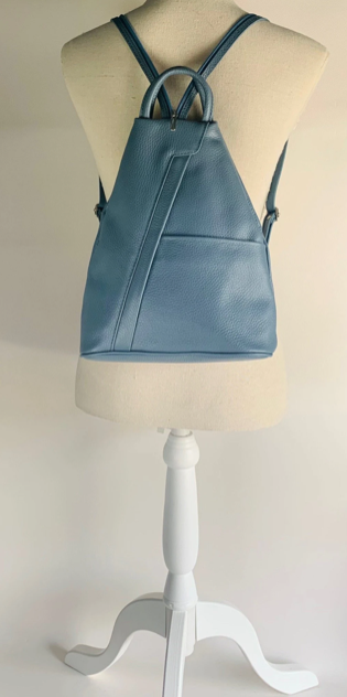 Blue Convertible Leather Backpack - Wendy