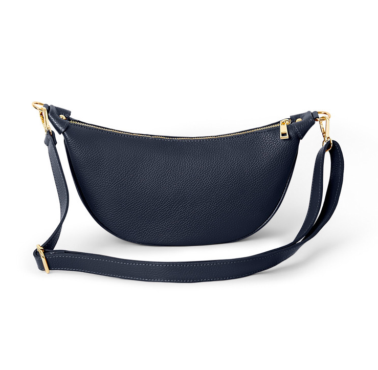 Navy Leather Moon Bag - Brooke