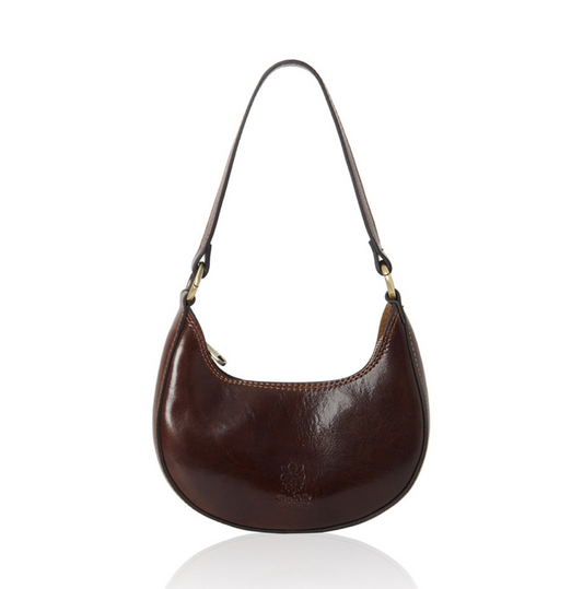 Dark Chocolate Half Moon Leather Shoulder Bag - Bridget