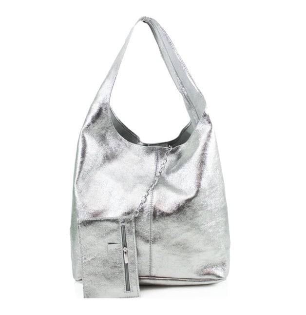 Metallic Leather Oversized Shoulder Bag - Evalyn