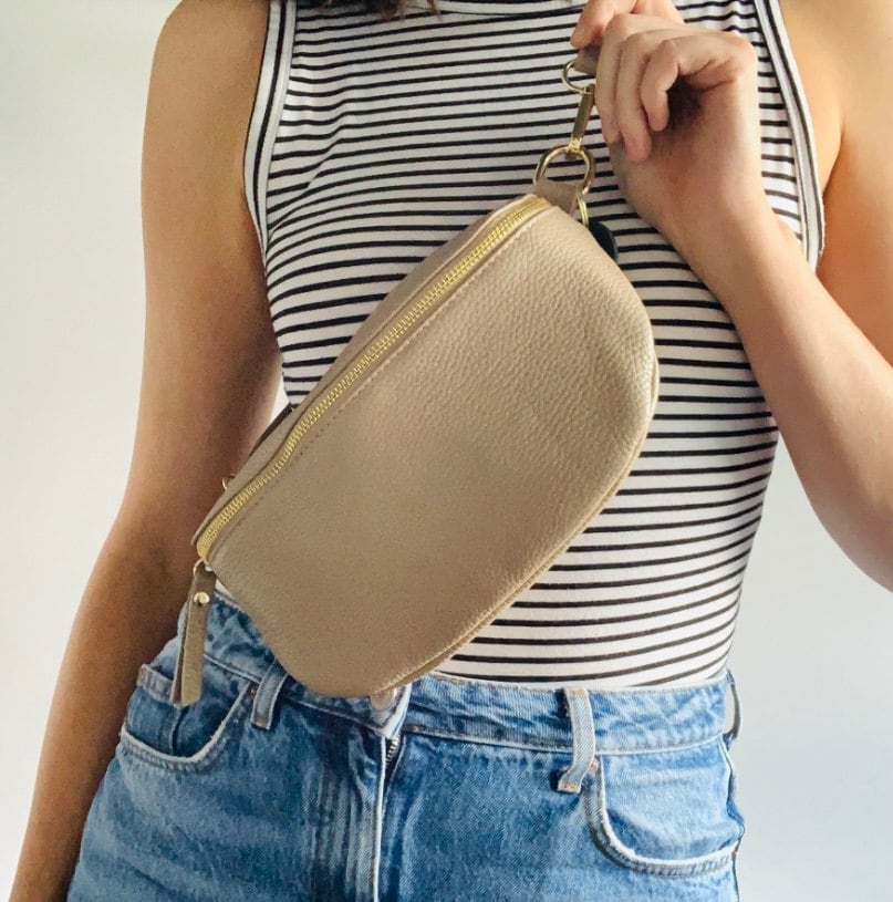 Light Taupe Large Leather Sling Bag - Felicity