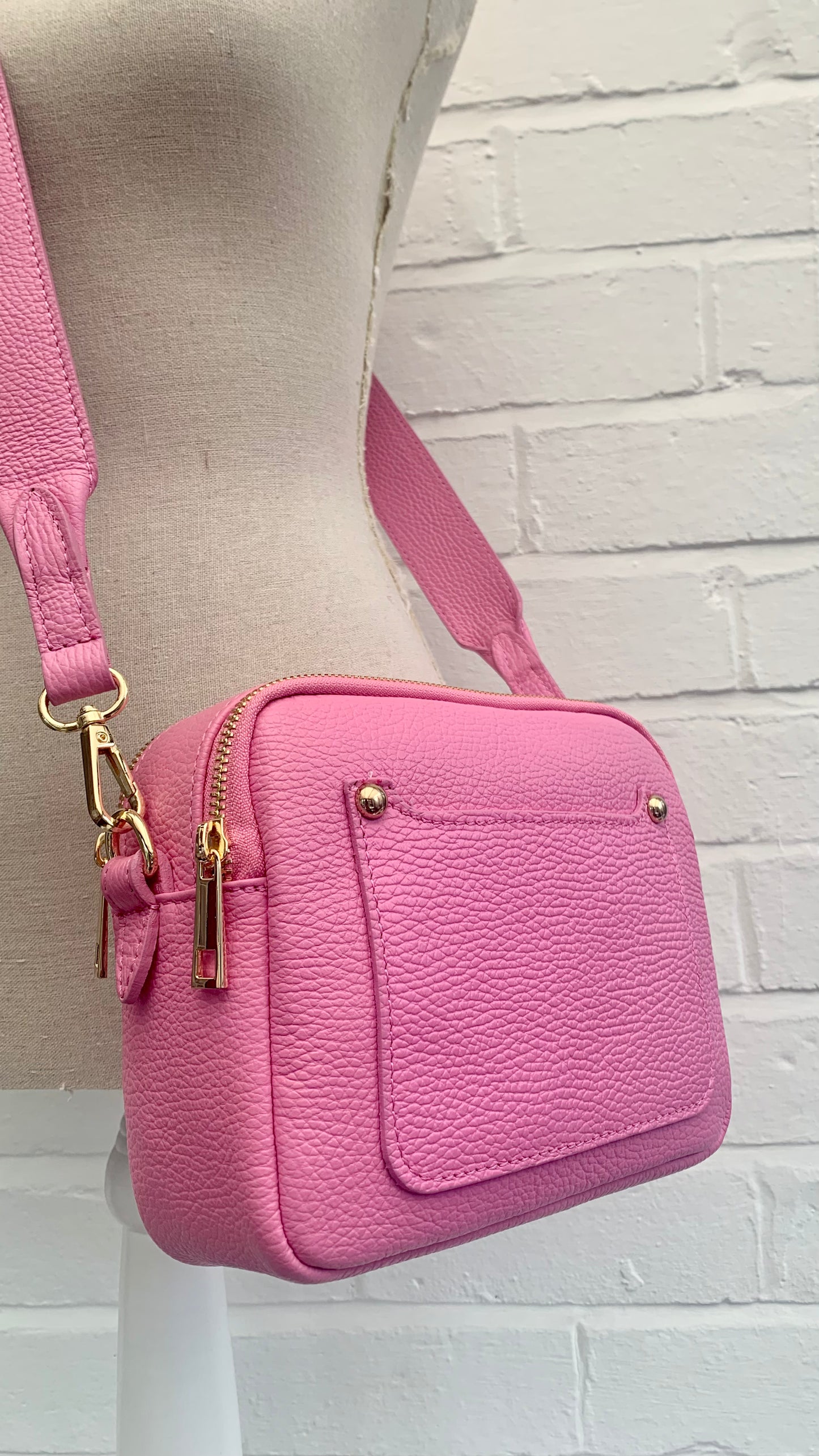 Bright Pink Leather Double Zip bag - Victoria