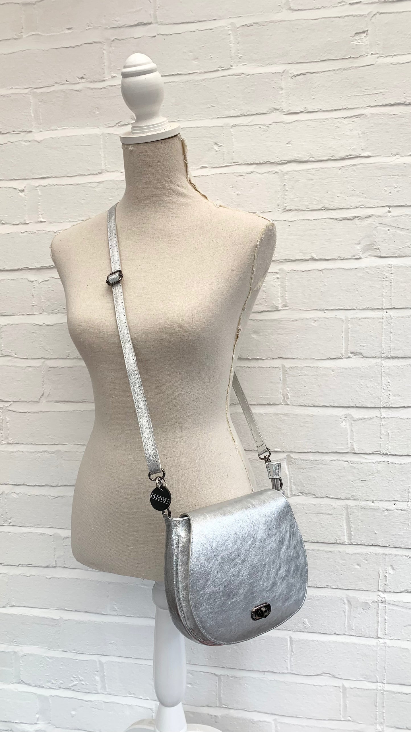 Silver Leather Satchel Bag