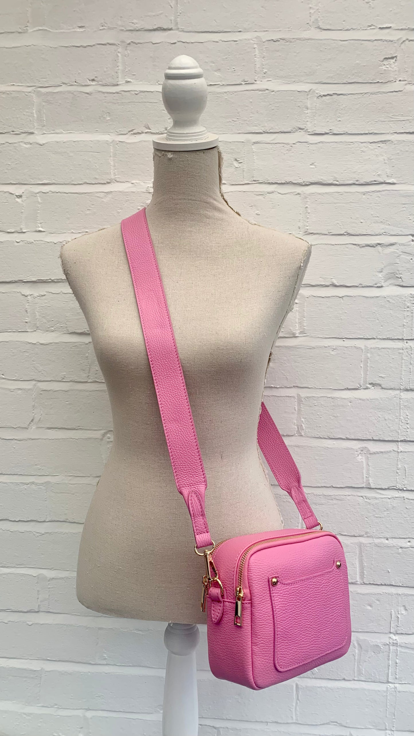 Bright Pink Leather Double Zip bag - Victoria