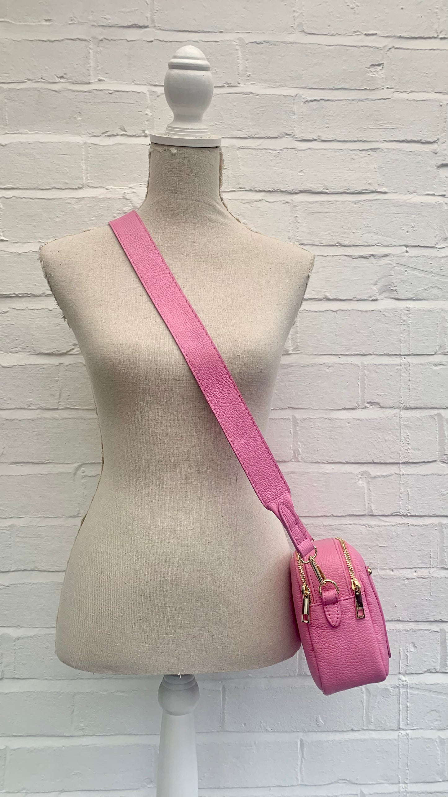 Bright Pink Leather Double Zip bag - Victoria