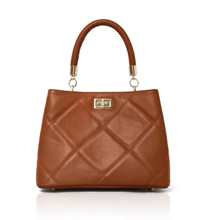 Tan Leather Bag Diamond Quilted Bag - Rachael